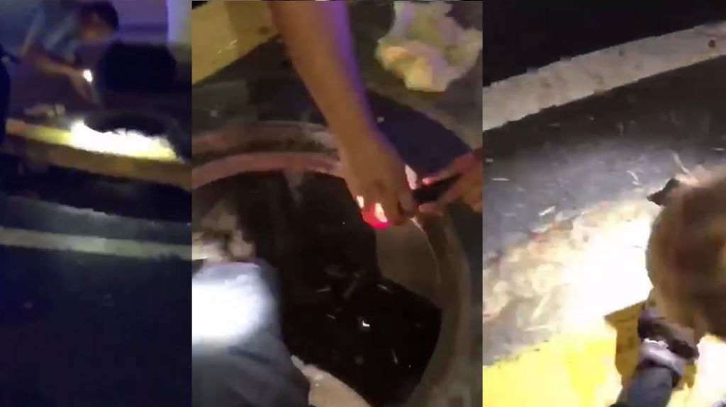  En video momento en que polic&iacute;as estatales rescatan un gato de una alcantarilla en Condado 