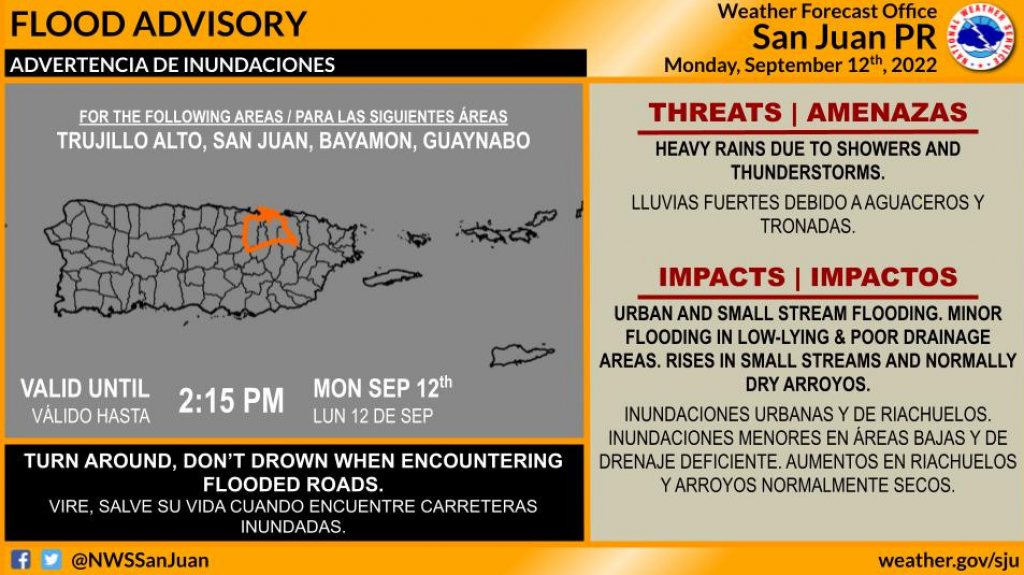  Advertencia de inundaciones para la zona metropolitana 