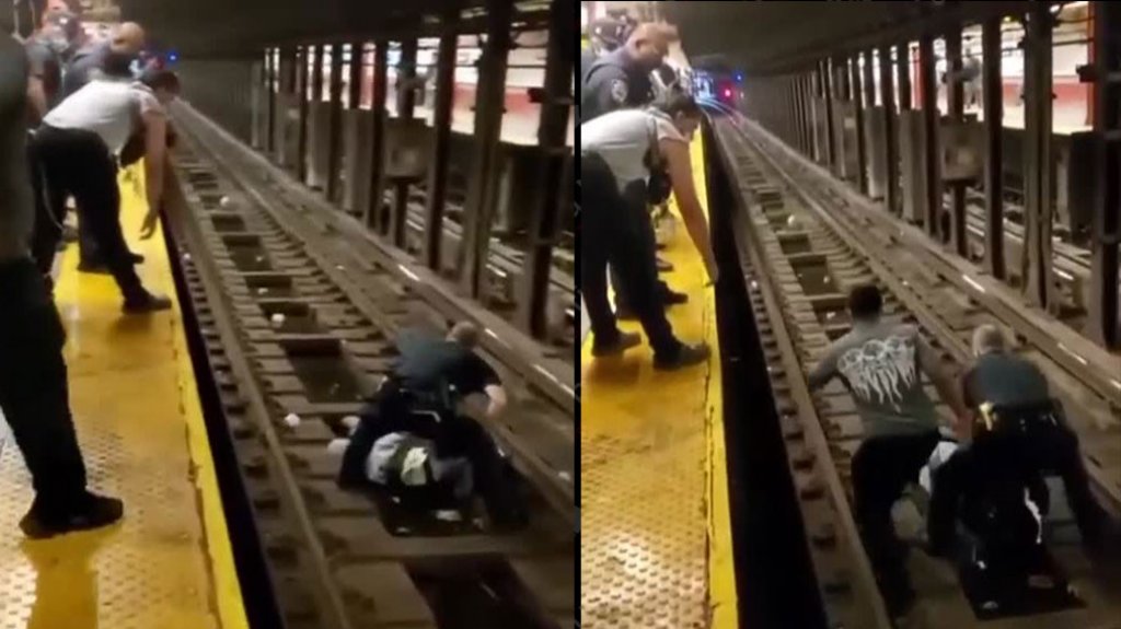  En video momento en que polic&iacute;a de Nueva York salva a un hombre que cay&oacute; a las v&iacute;as del tren 