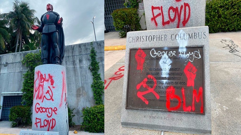  Siete detenidos en Miami tras vandalizar estatua de Col&oacute;n durante protesta 