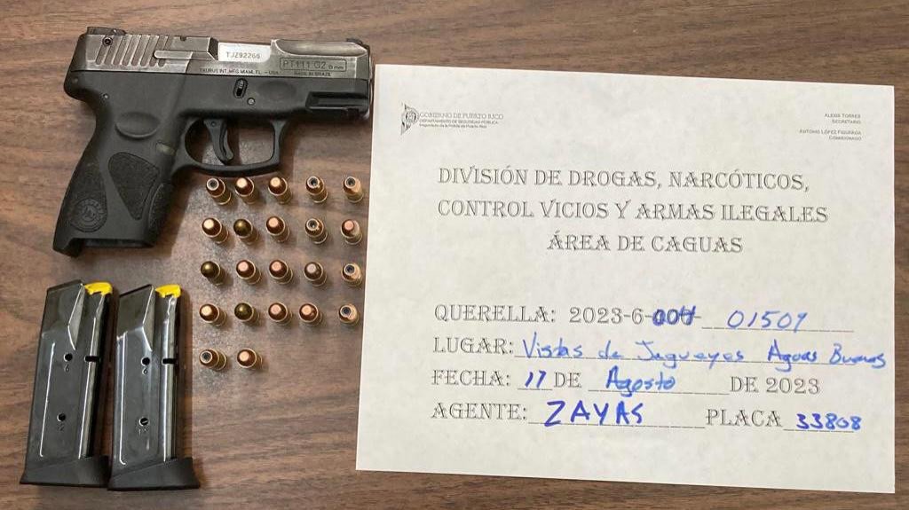  Dos adultos y un menor detenidos con arma y municiones en Aguas Buenas 