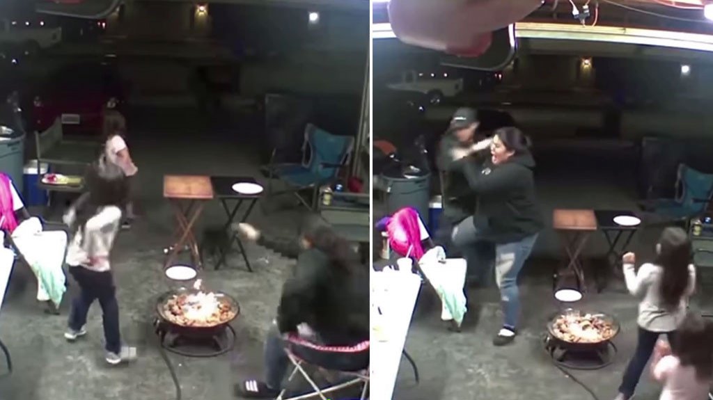  VIDEO:Una valiente madre enfrenta y derriba a un intruso que irrumpi&oacute; en la cochera en la que jugaba con sus hijas 