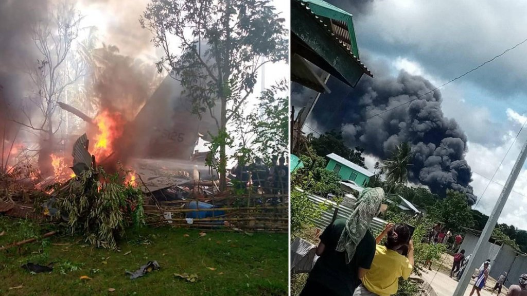  VIDEO:Se estrella un avi&oacute;n militar filipino con 96 personas a bordo 