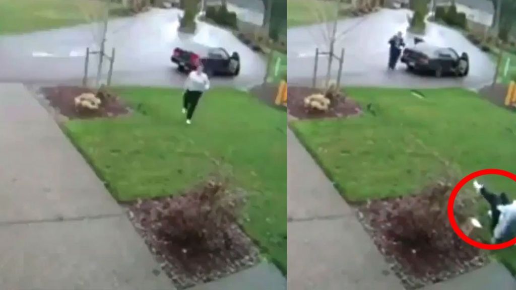  Video: Mujer se &ldquo;rompe una pierna&rdquo; mientras intentaba robar un paquete de una residencia 