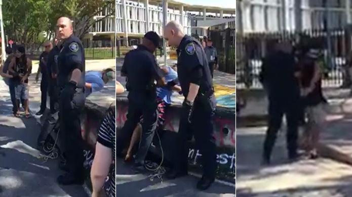 Video: Se forma "rebulu" frente al tribunal federal, federales arrestan manifestante