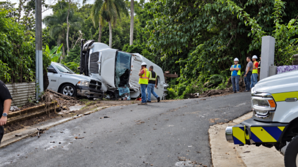  Conductor resulta herido tras volcarse cami&oacute;n cisterna en Guaynabo 