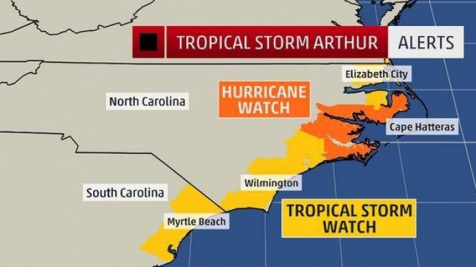 Tormenta Tropical Arthur mantiene en Alerta a la costa Este de Estados Unidos. Puede adquirir fuerza de HuracÃ¡n... 