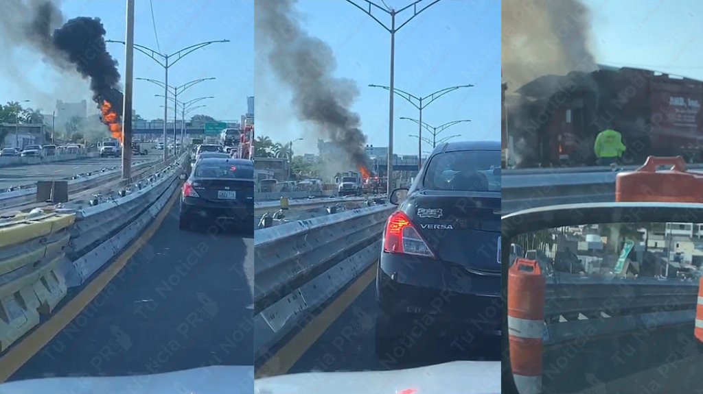  Video: Cierran expreso Mart&iacute;nez Nadal por cami&oacute;n de basura que se prendi&oacute; en fuego 