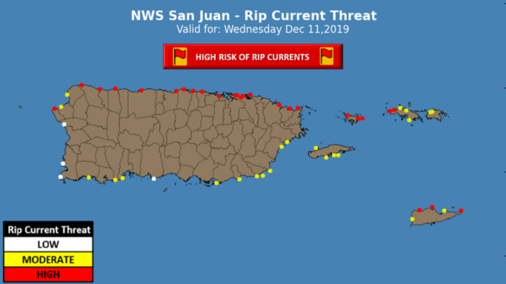  Alto riesgo de corrientes submarinas y oleaje peligroso a través del archipiélago 