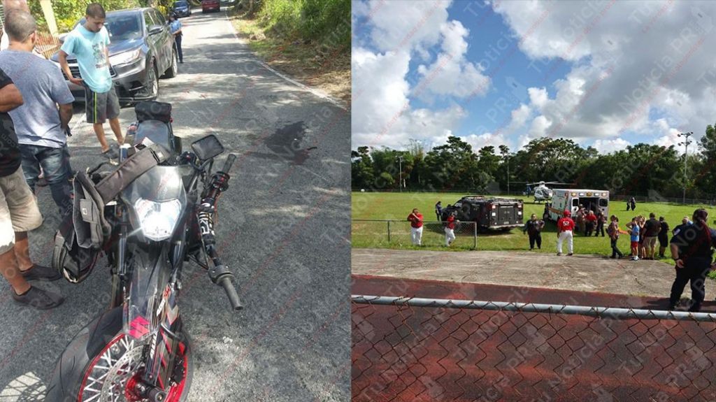  Llega ambulancia a&eacute;rea para transportar motociclista que qued&oacute; pillado debajo de un auto en Juncos 
