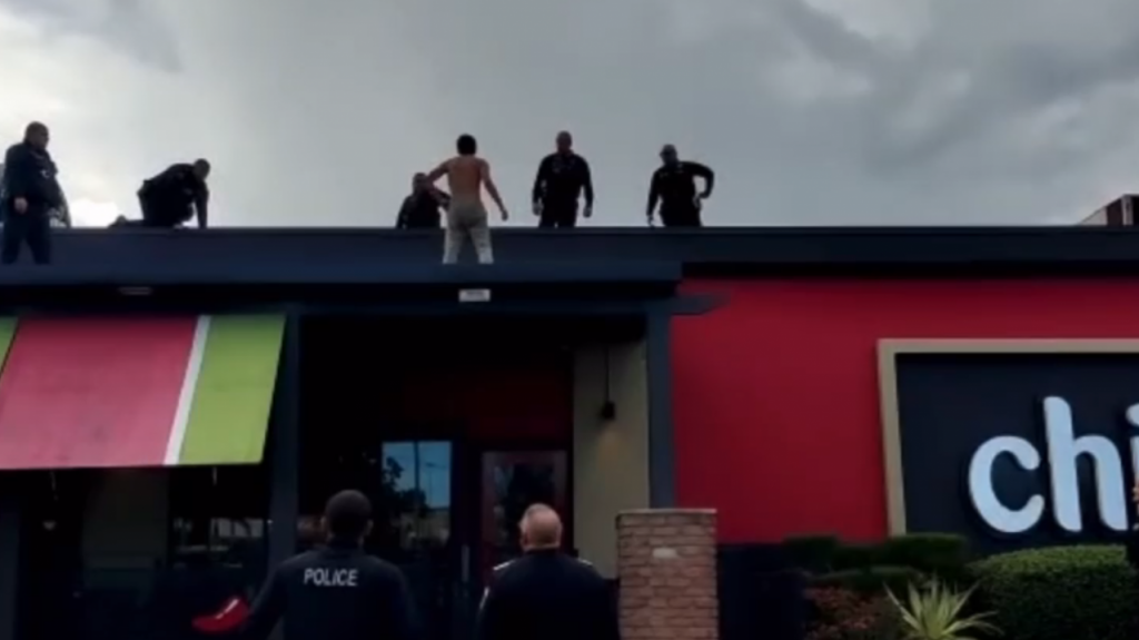  Video: Polic&iacute;as Municipales controlan a joven con problemas mentales que se trep&oacute; en el techo de Chilis en Guaynabo 