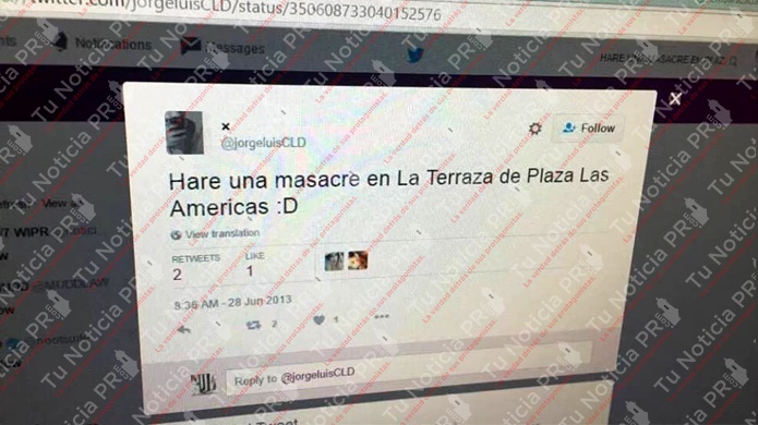 Exclusivo: Habla joven que lanzo amenaza de masacre en Plaza las AmÃ©ricas