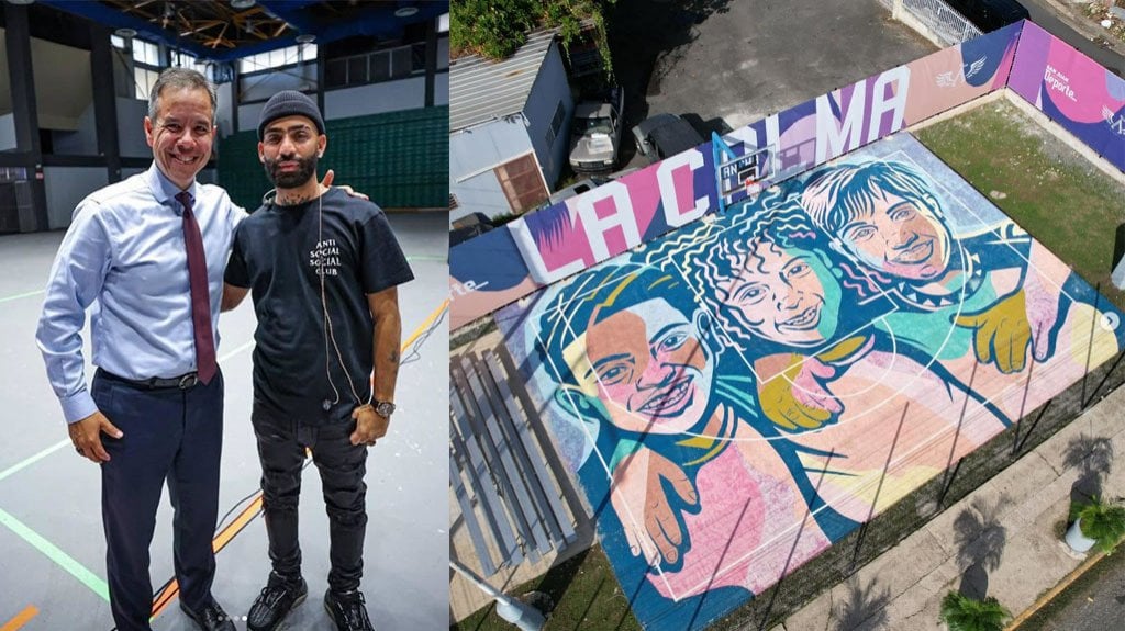  Arcángel agradece al alcalde de San Juan, Miguel Romero, por remodelación de cancha en Santurce 