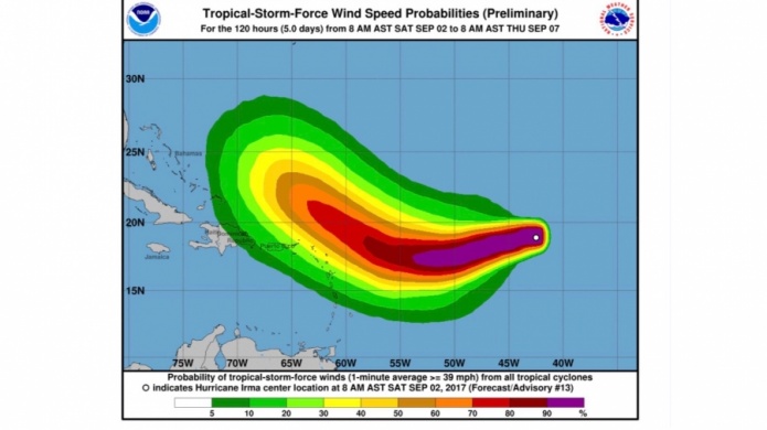 Irma inicia un descenso gradual en latitud. 