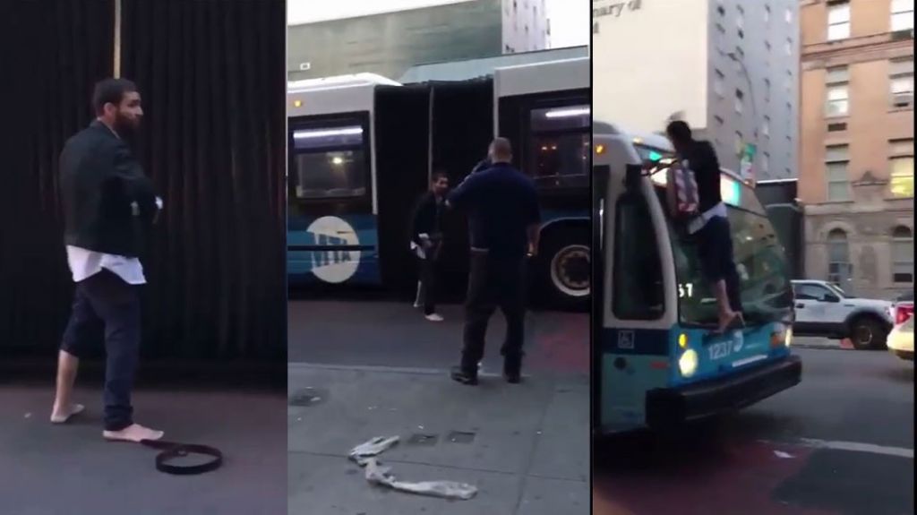  Video: Hombre con cuchillo en mano y descalzo detiene guagua publica en New York 