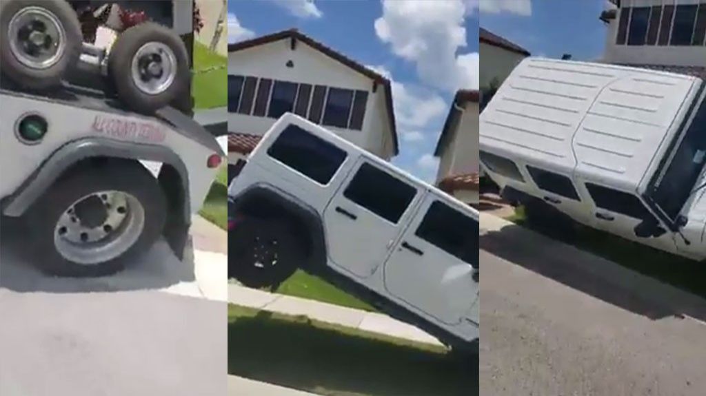  Video: Intent&oacute; evitar que la gr&uacute;a del banco se llevara su Jeep, pero todo sali&oacute; mal 