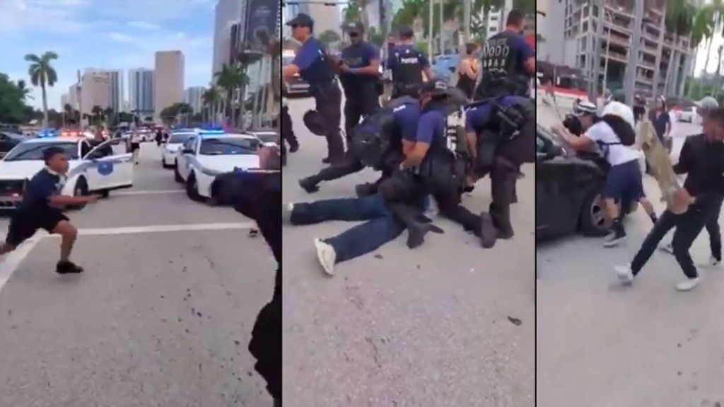  Video: Pensaban que pod&iacute;an seguir con el desorden y romper una patrulla en Miami, pero se les vir&oacute; la tortilla 