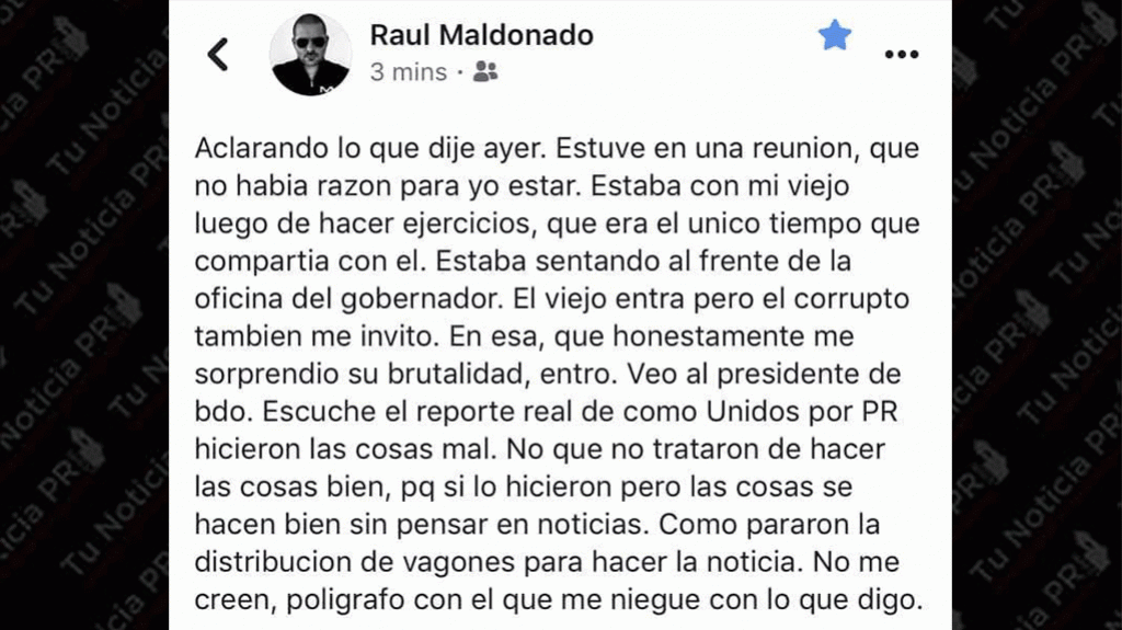  Ra&uacute;l Maldonado, hijo aclara denuncias sobre reuni&oacute;n en Fortaleza 