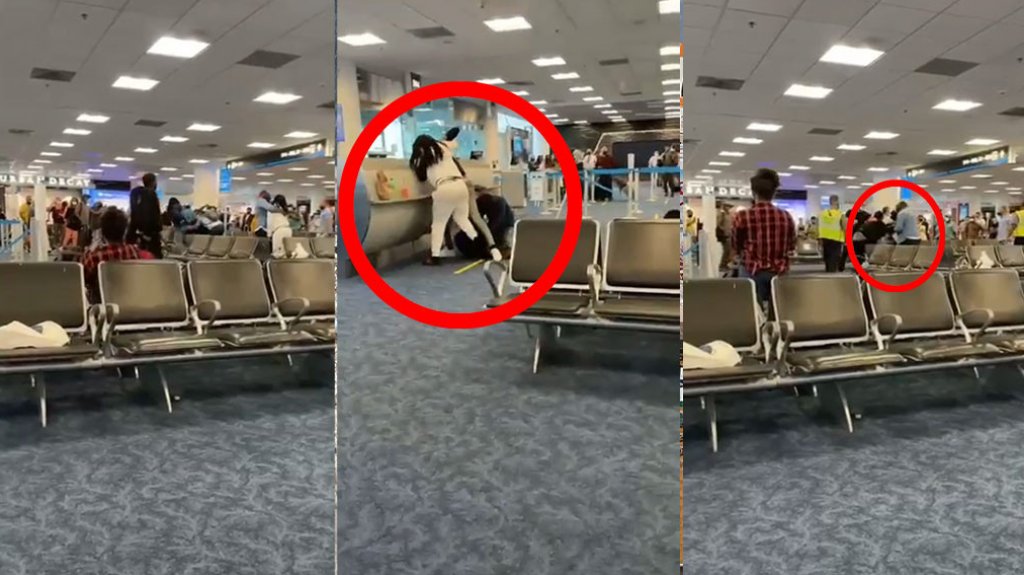  En video violenta pelea entre turistas en un aeropuerto 