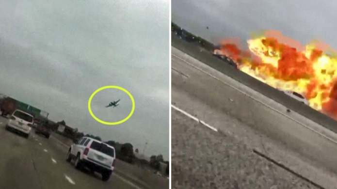Video: Captan el momento exacto en que avioneta se estrella en autopista de California 