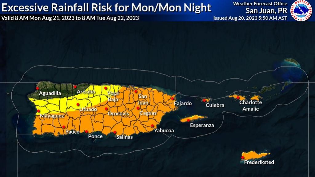  Aumento del riesgo de inundaciones en Puerto Rico y las Islas Vírgenes de Estados Unidos hasta la mitad de la semana 