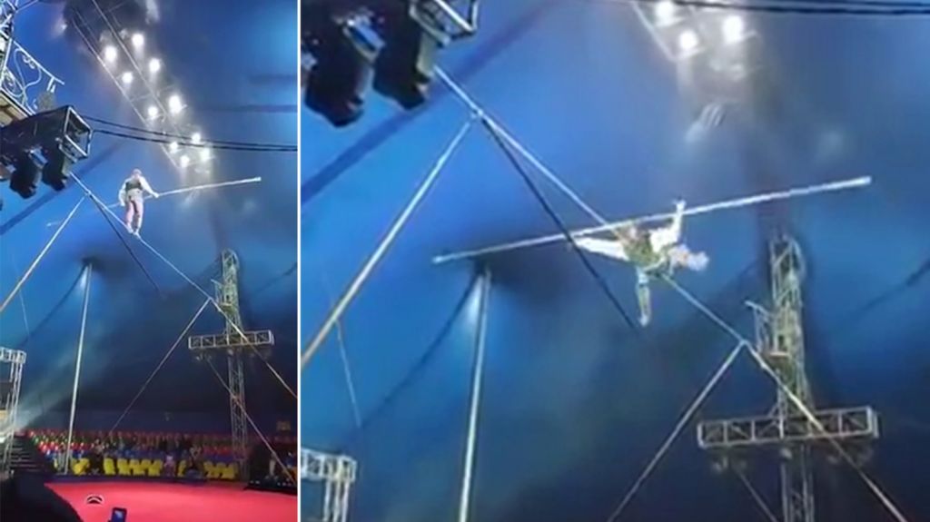  VIDEO: Un equilibrista ruso pierde el equilibrio y se cae en medio de la actuaci&oacute;n 