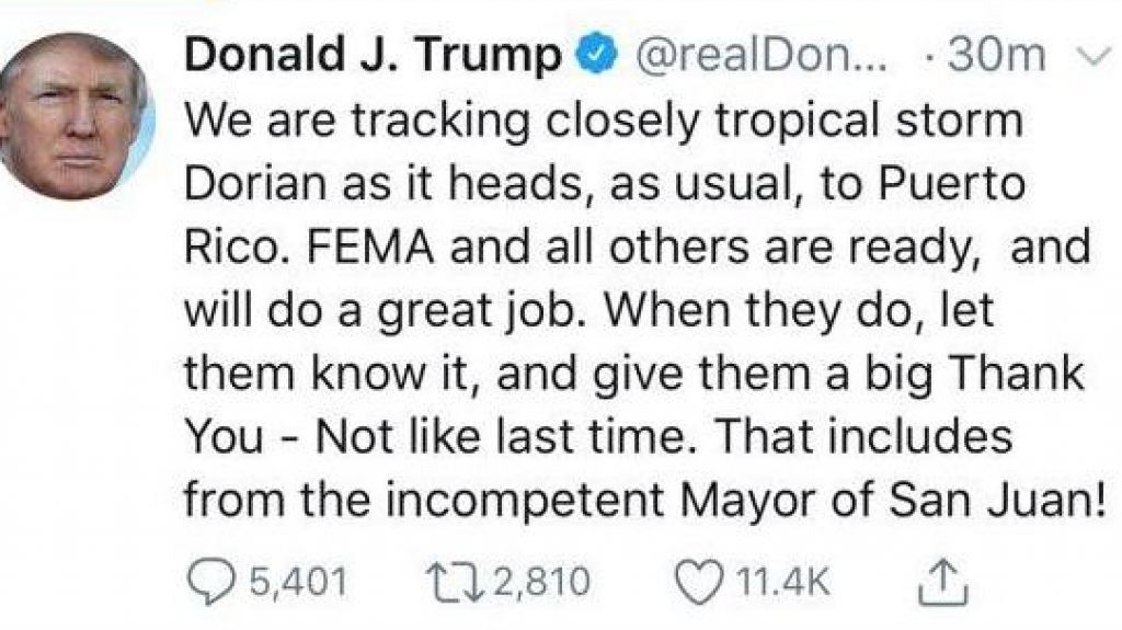  Trump pide a boricuas ser agradecidos con FEMA 