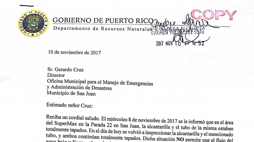 RegaÃ±o del DRNA al Municipio de San Juan por no destapar las alcantarillas