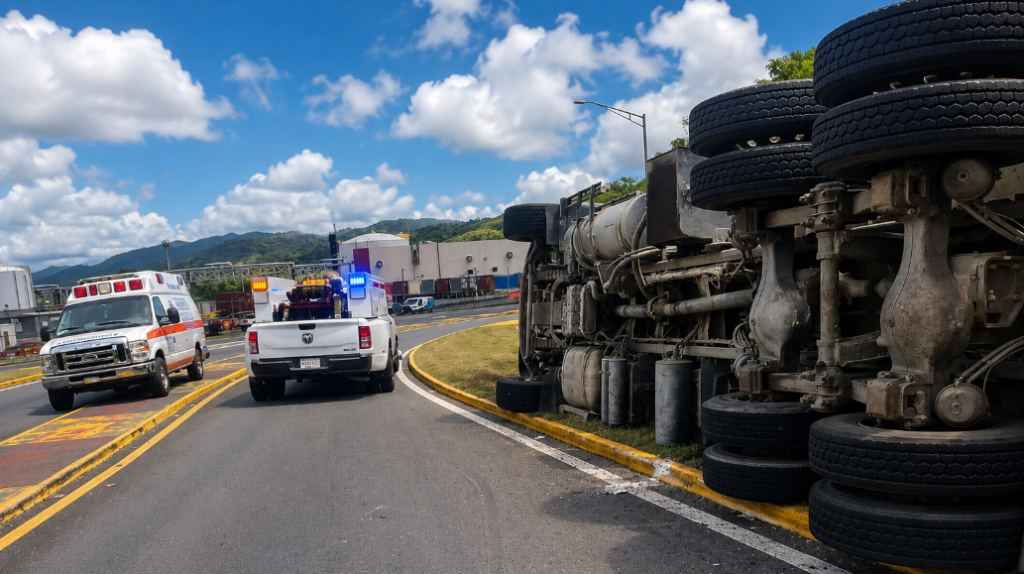  Cami&oacute;n de basura pierde el control y se vuelca en carretera de Juncos 