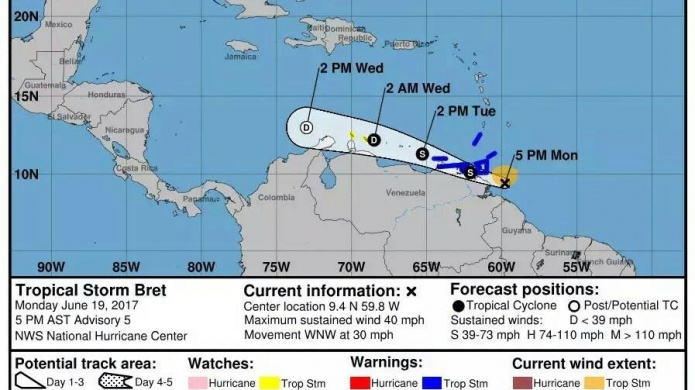 Rumbo al Caribe la reciÃ©n nombrada tormenta tropical Bret