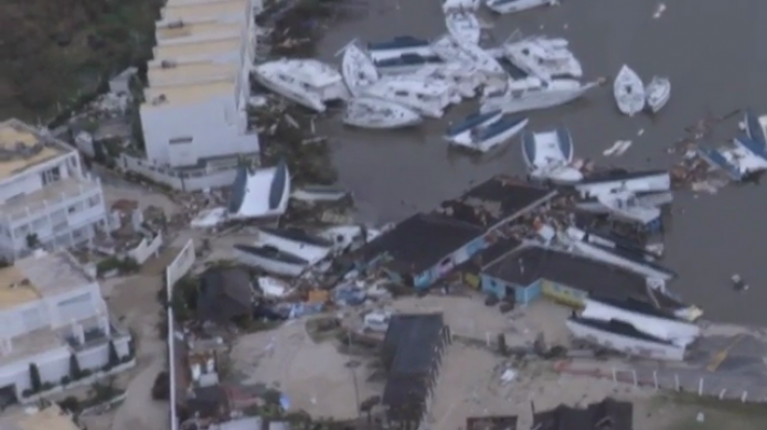 Video: Vista aÃ©rea de la destrucciÃ³n de San MartÃ­n por el huracÃ¡n Irma