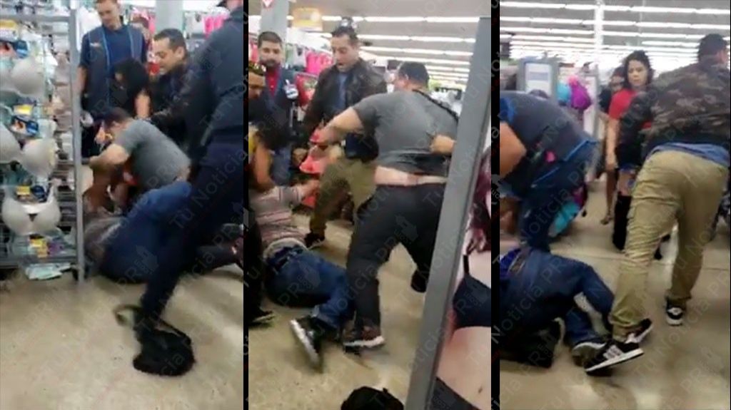 En video violenta pelea entre un polic&iacute;a y otro hombre en Walmart de Plaza Escorial 