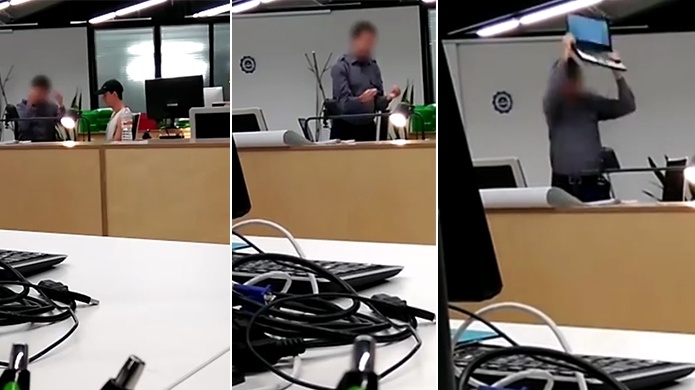 Video: Se sale "por techo" profesor con estudiante y termina hasta destroza una computadora