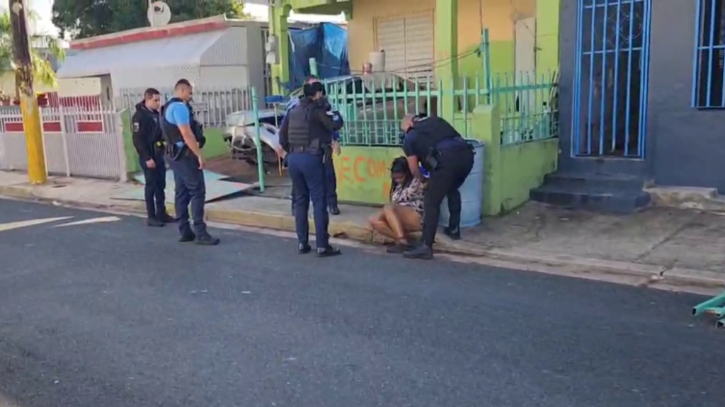  Video: Momento en que la polic&iacute;a en Bayam&oacute;n arresta mujer armada de un machete 