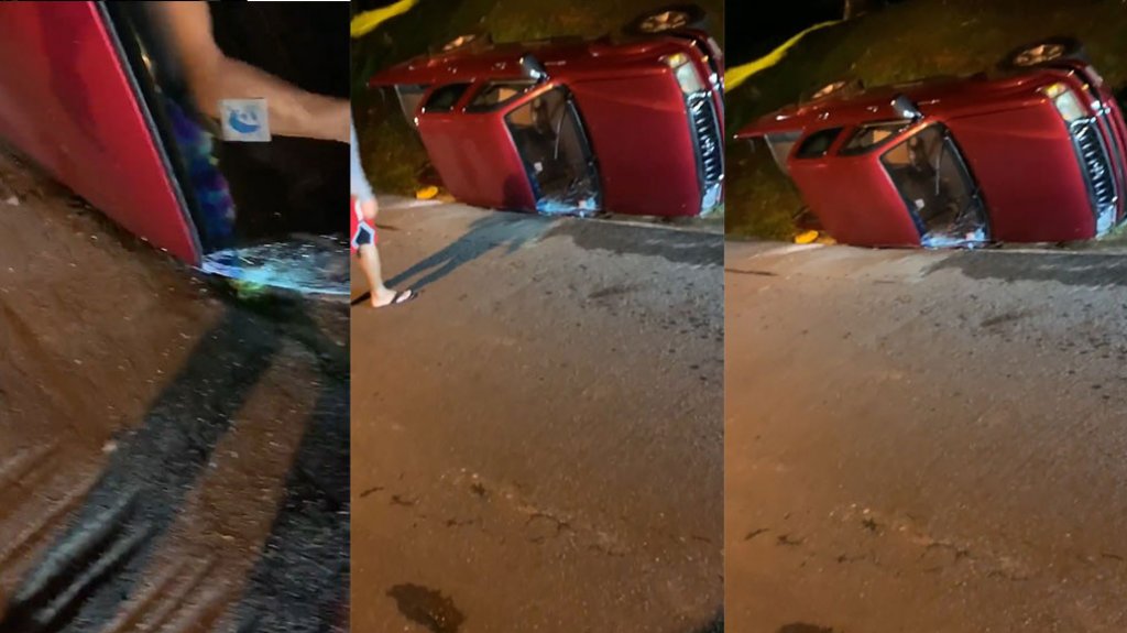  Video: Ciudadanos ayudan a un conductor a salir de su auto volcado en Gurabo 