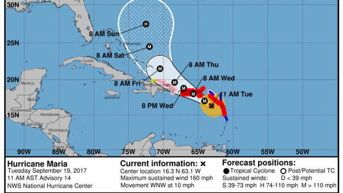 MarÃ­a mantiene su fuerza, ahora ubicÃ¡ndose a unas 150 millas al sureste de St. Croix
