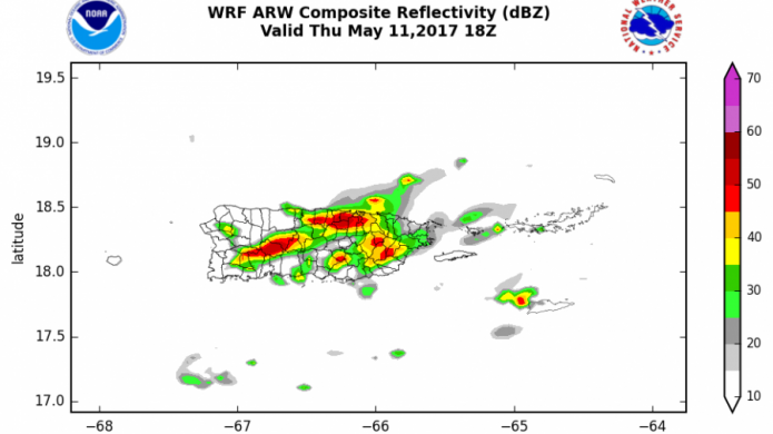 Modelo de precipitaciÃ³n indica otra tarde activa para maÃ±ana.