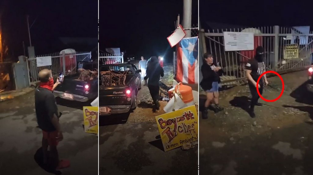  Video: Enfrentamiento entre manifestantes y trabajadores en Aguadilla termina con dos personas con la cabeza raj&aacute; 