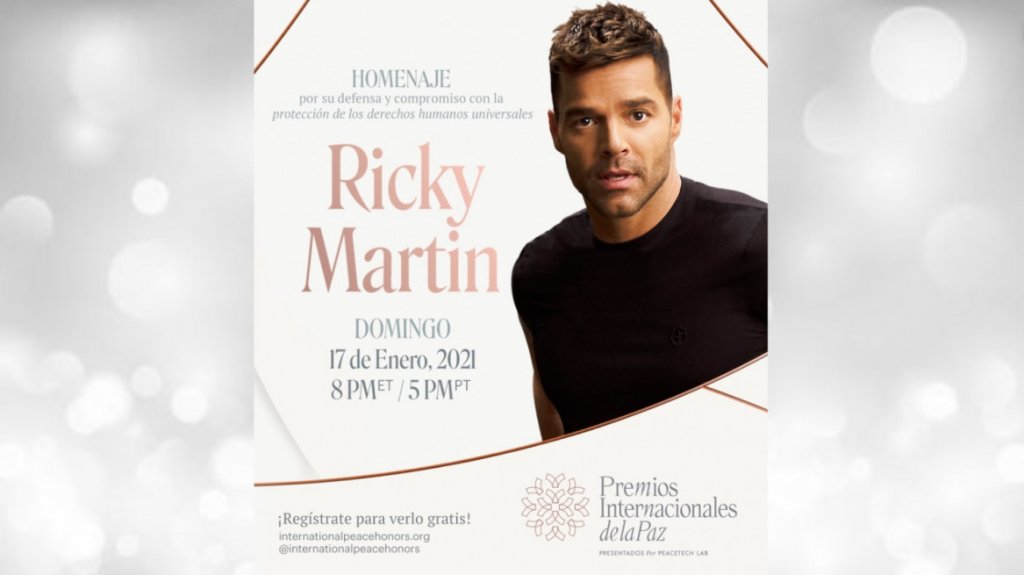  Ricky Martin ser&aacute; reconocido en Premios Internacionales de la Paz 