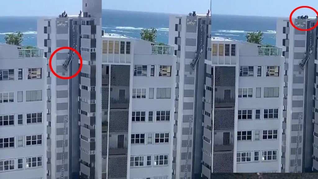  Video del momento exacto en que intentan rescatar obreros que quedaron colgando de un andamio en Condominio de Condado 