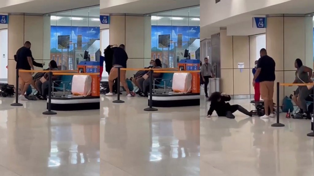  Captan en video violenta pelea entre turistas en el aeropuerto Luis Mu&ntilde;os Mar&iacute;n 