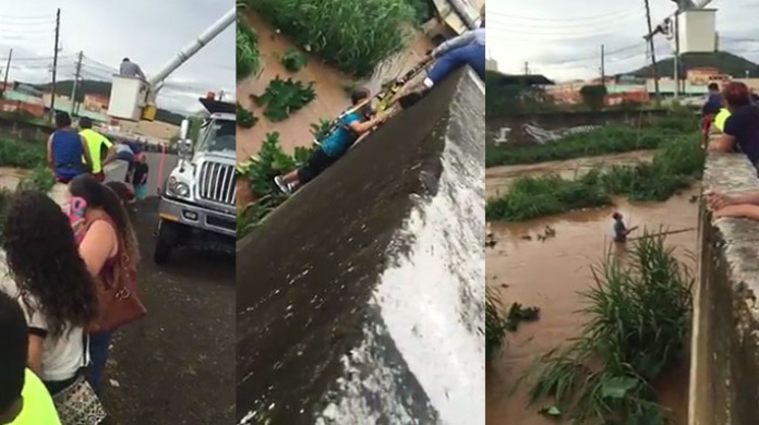 Video: Empleados de la AEE se convierten en rescatistas y salvan joven que trato de rescatar su caballo en un rio de Mayaguez