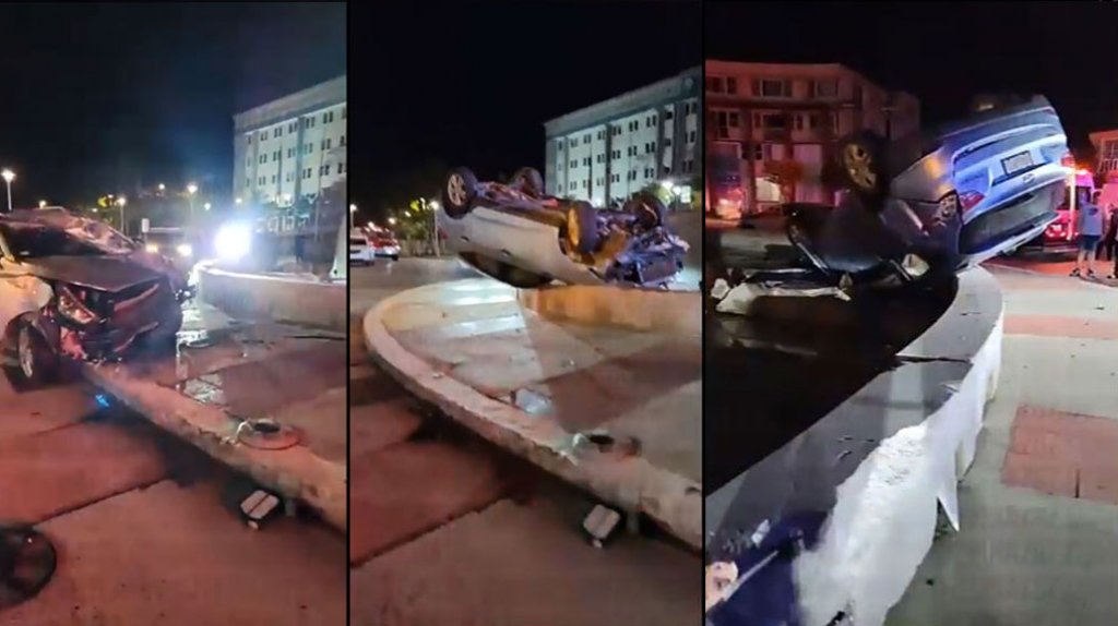  Video: Conductor termina Volcado en la fuente de la rotonda en Carolina 