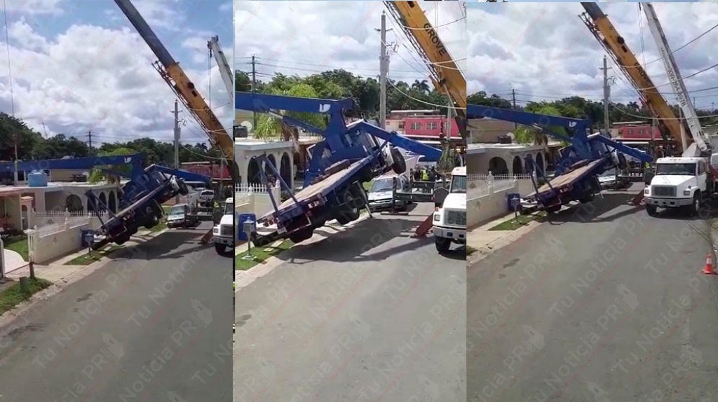  Video del operativo para enderezar gr&uacute;a que se vir&oacute; con una planta el&eacute;ctrica en Gurabo 