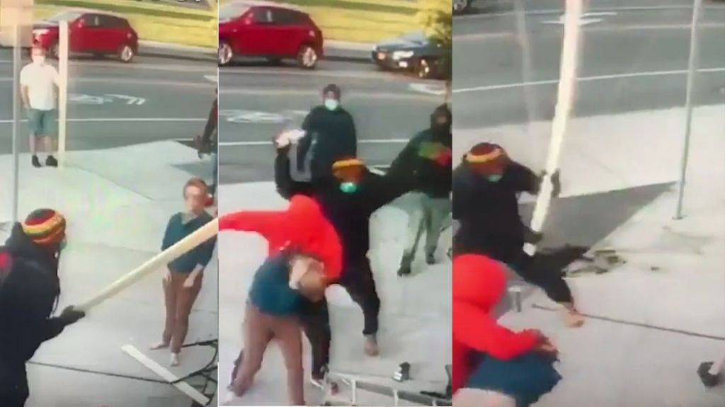  VIDEO: Saqueadores golpean con tablones de madera a una mujer que defend&iacute;a su tienda durante las protestas 