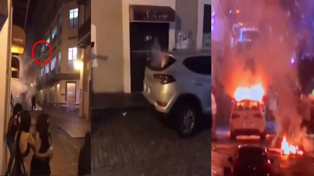  Video: Momento en que una lata de gas lacrim&oacute;geno cae dentro de un auto en San Juan y lo prende en fuego 