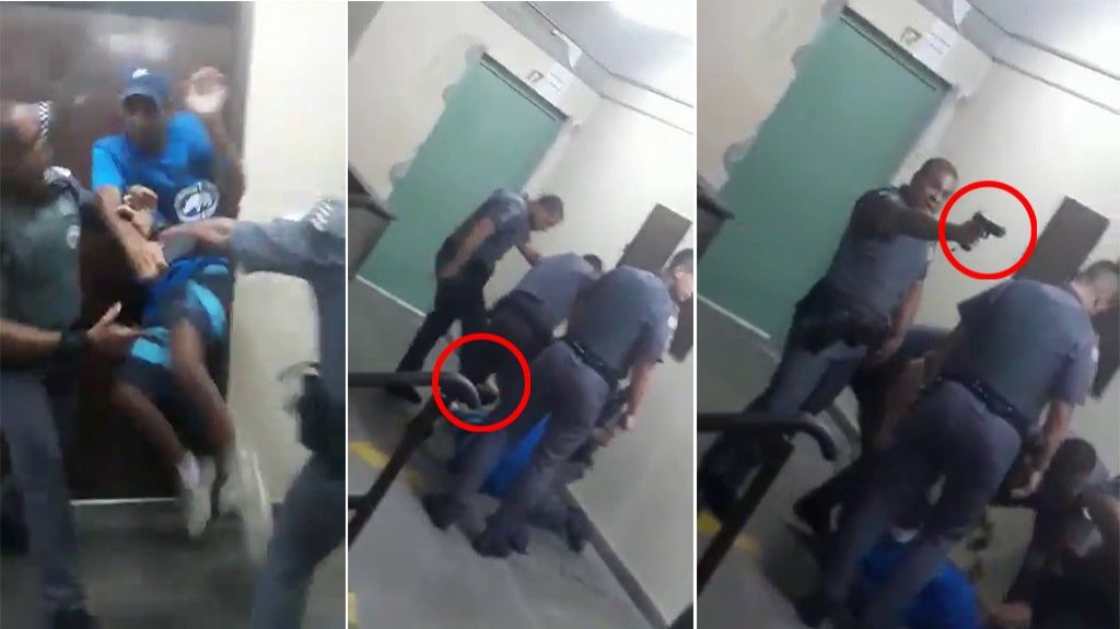  VIDEO: Polic&iacute;as agreden a dos alumnos de una escuela en Brasil y apuntan con un arma a los estudiantes que observan la violenta escena 