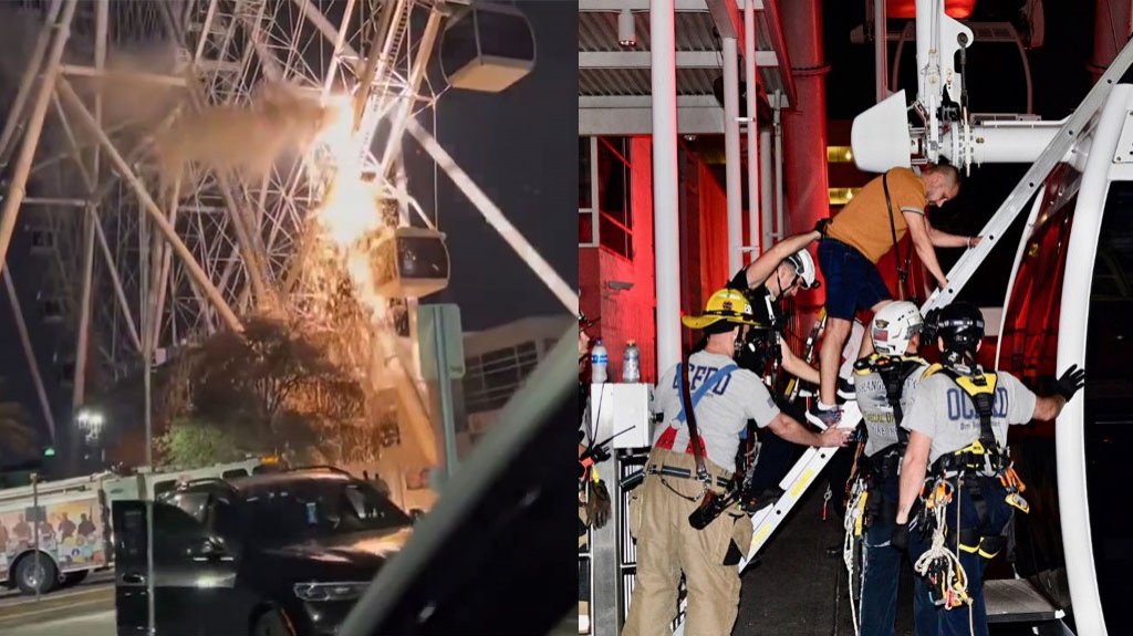  Video: Coge fuego la cablería eléctrica de estrella de Icon Park en Orlando 