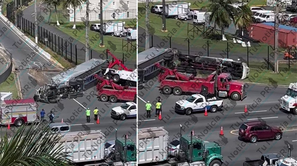  Video: Se vuelca la Gr&uacute;a que intentaba levantar cami&oacute;n volcado en Guaynabo 