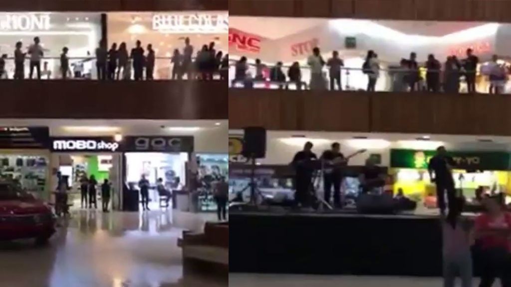  Video: En medio de una lluvia torrencial, el techo del centro comercial colapso y unos m&uacute;sicos comienzan a tocar &ldquo;El Titanic&rdquo; 
